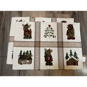 Set Of 2 St. Nicholas Square Cotton Festive Moose & Tree Placemats